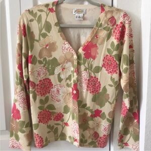 Silk Cardigan Floral Talbots Neutrals Pinks M